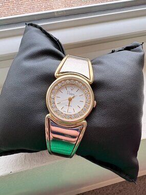 Vintage Vivani Two Tone Crystal Bangle Bracelet Watch